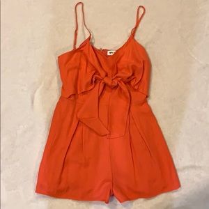 Coral front tie romper
